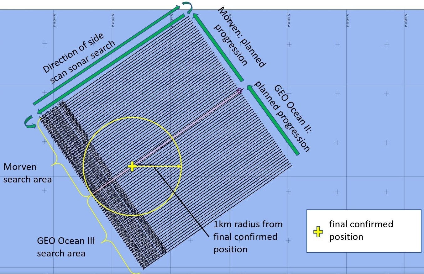 Handout image issued showing position where the wreckage of the plane was discovered in the English Channel