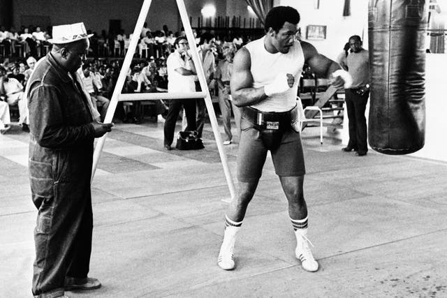 George Foreman in training ahead of his life-defining fight against Muhammad Ali in 1974