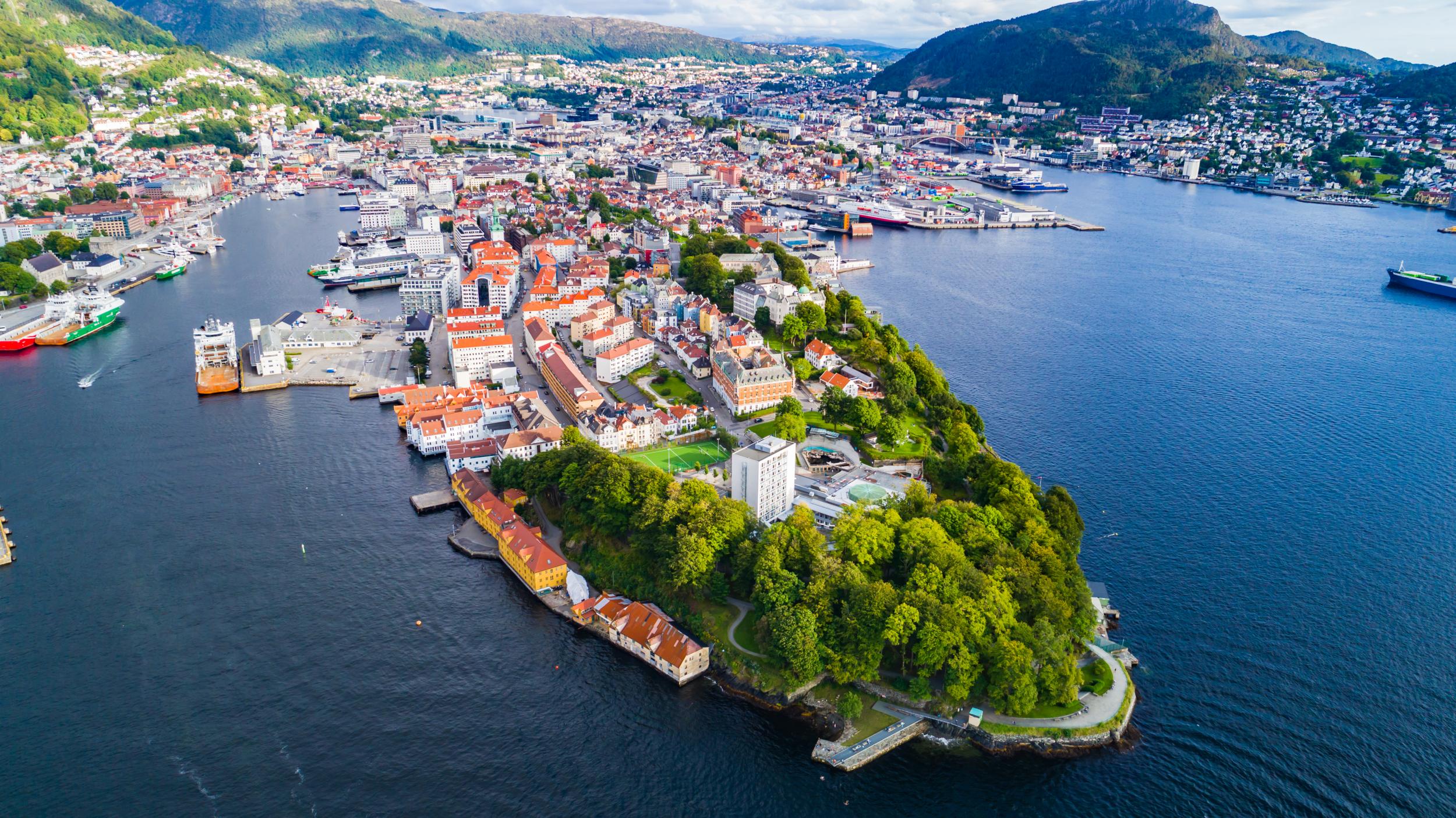 Bergen Old Town is surrounded by water