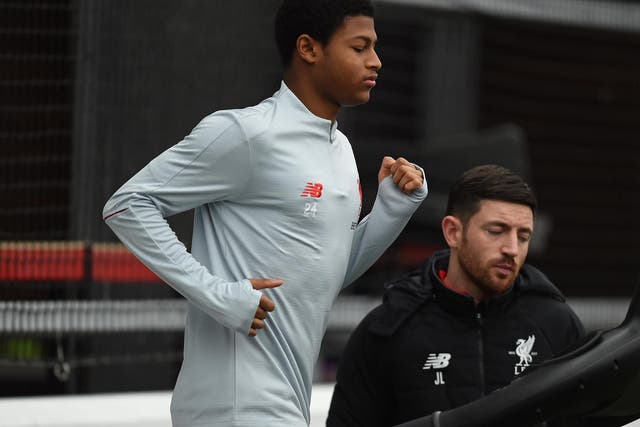 Rhian Brewster of Liverpool during a training session