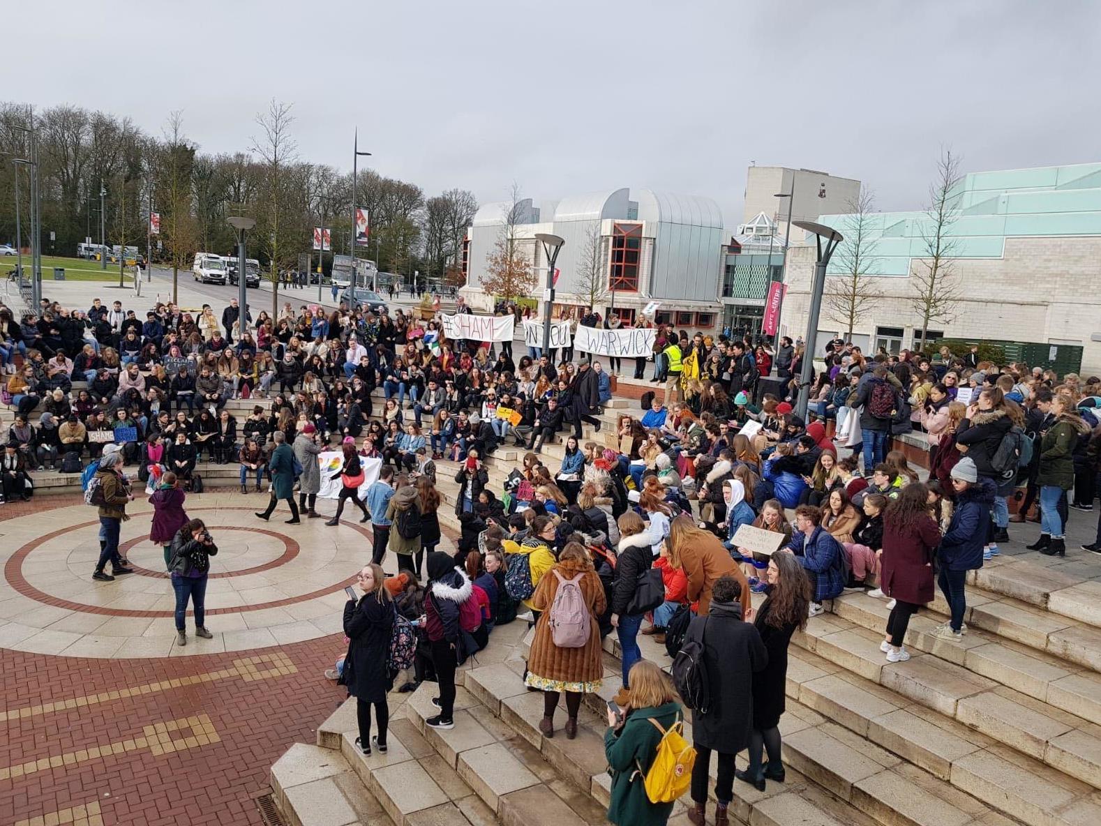 Hundreds of students march on campus, protesting Warwick University’s response to the rape threats