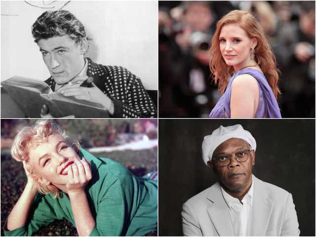 Clockwise from top left: Peter O'Toole, Jessica Chastain, Samuel L Jackson, Marilyn Monroe