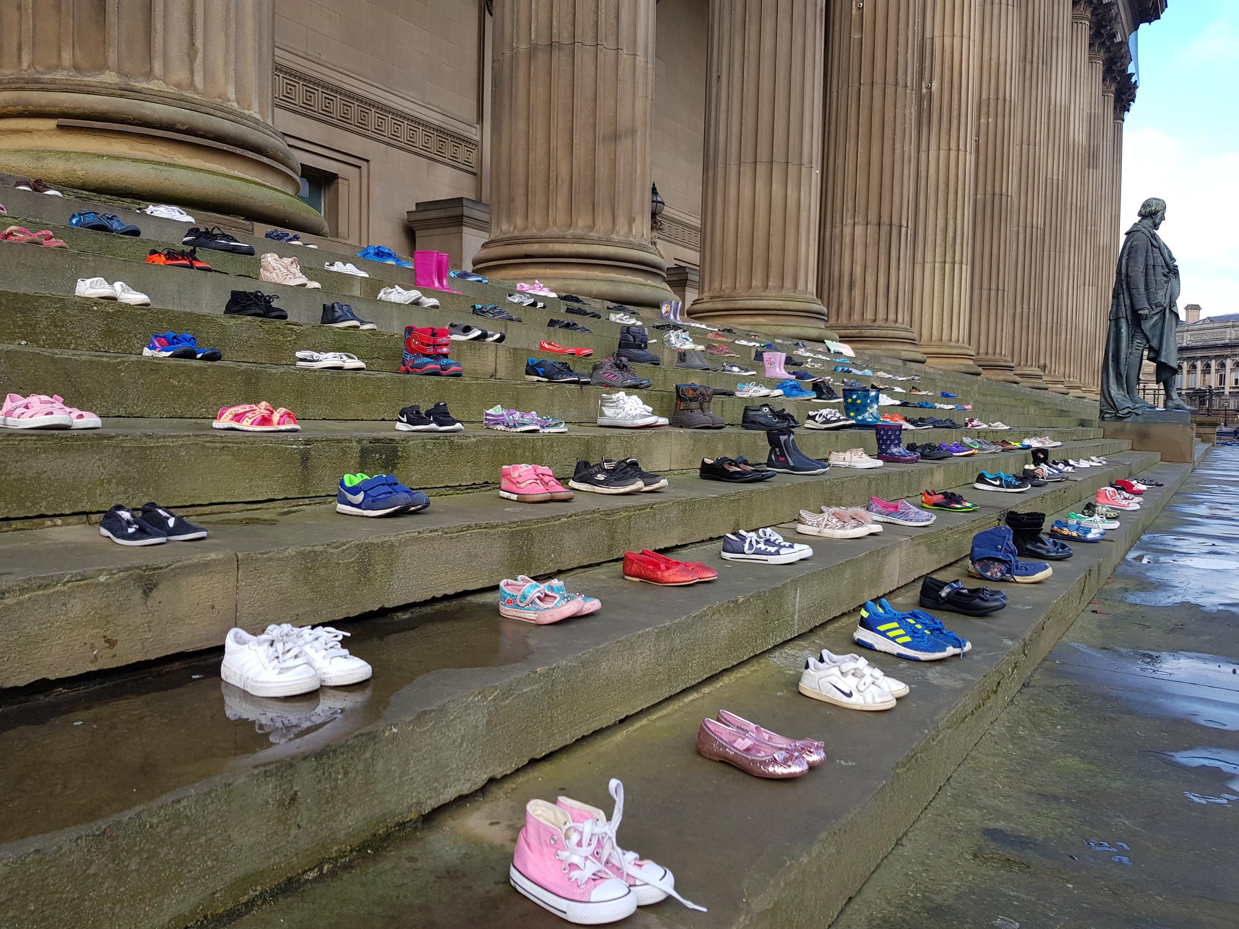 226 shoes were displayed to represent the number of young people who took their own lives in 2017