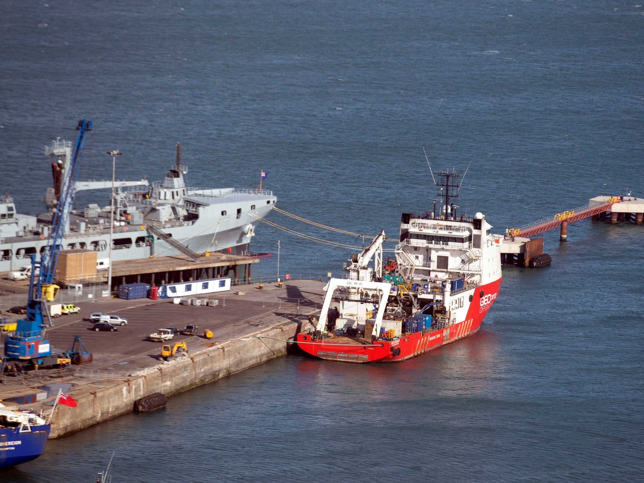 The Geo Ocean III specialist search vessel docked in Portland, Dorset which has brought back the body recovered from the wreckage of the plane carrying Cardiff City footballer Emiliano Sala and pilot David Ibbotson