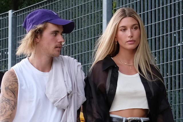Justin Bieber and Hailey Baldwin attend the John Elliott front row during New York Fashion Week