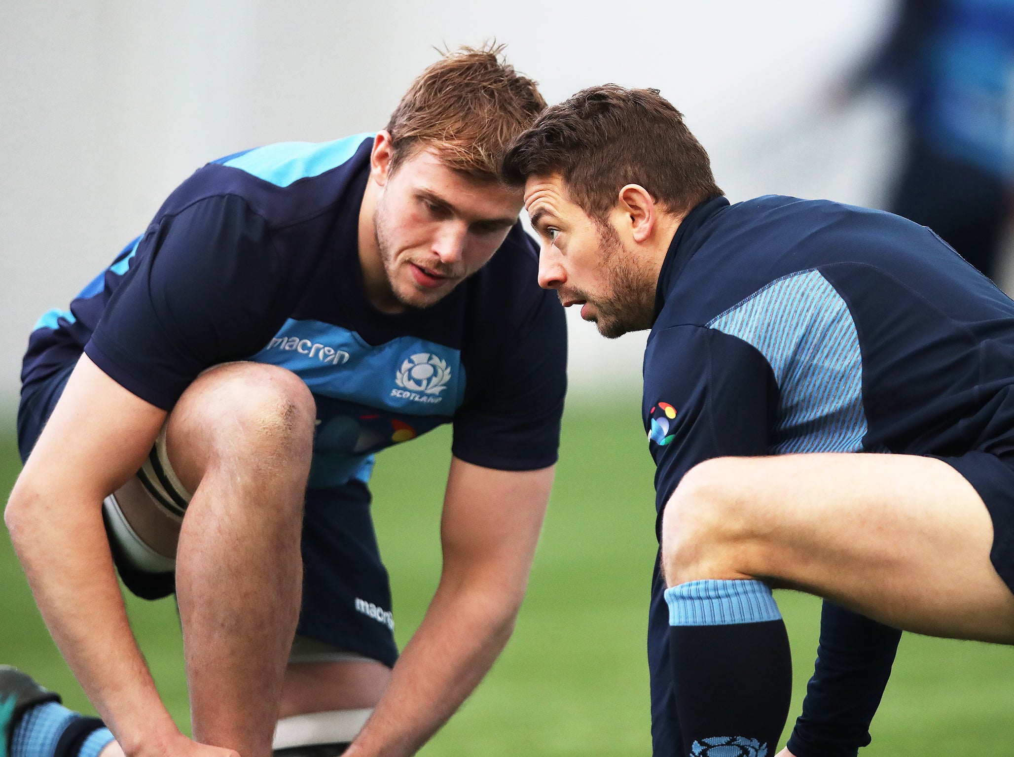 Jonny Gray and Greg Laidlaw take part in a training session