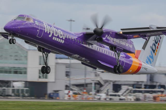 Flying high? A Flybe Bombardier Q400 aircraft taking off from Birmingham
