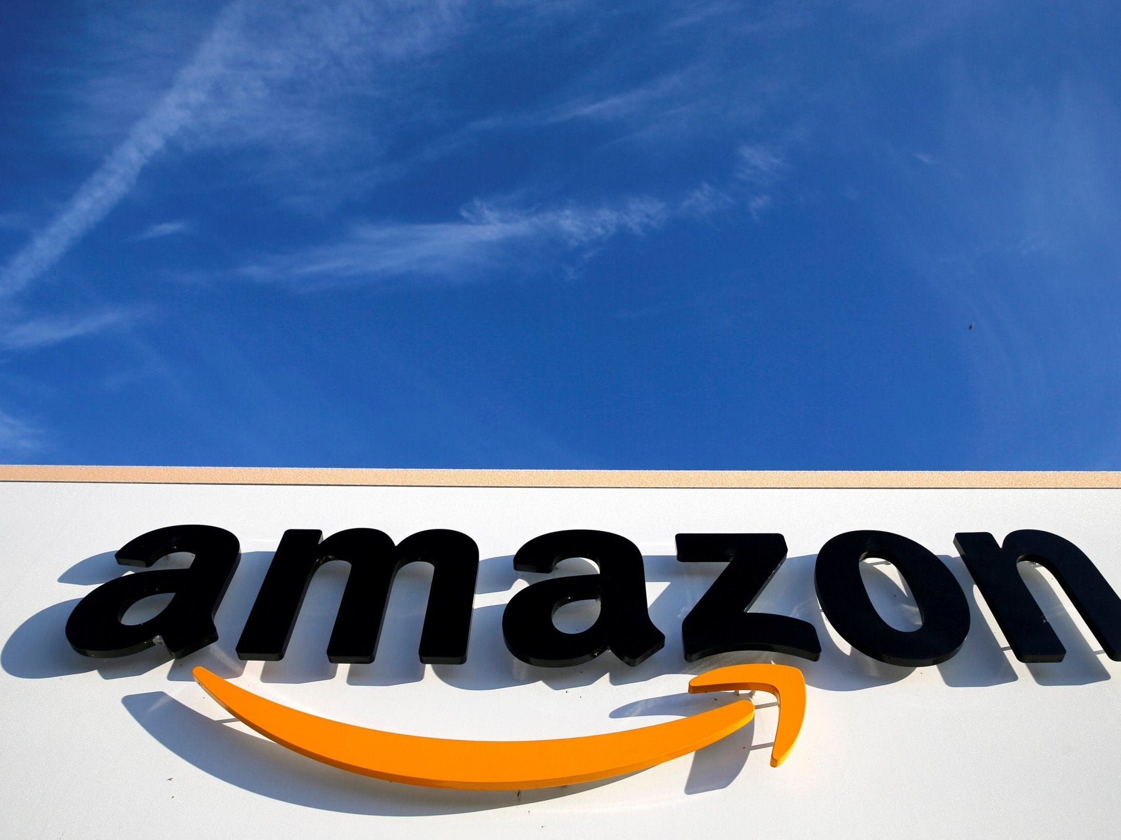 The logo of Amazon is seen at the company logistics centre in Boves, France, January 19, 2019.