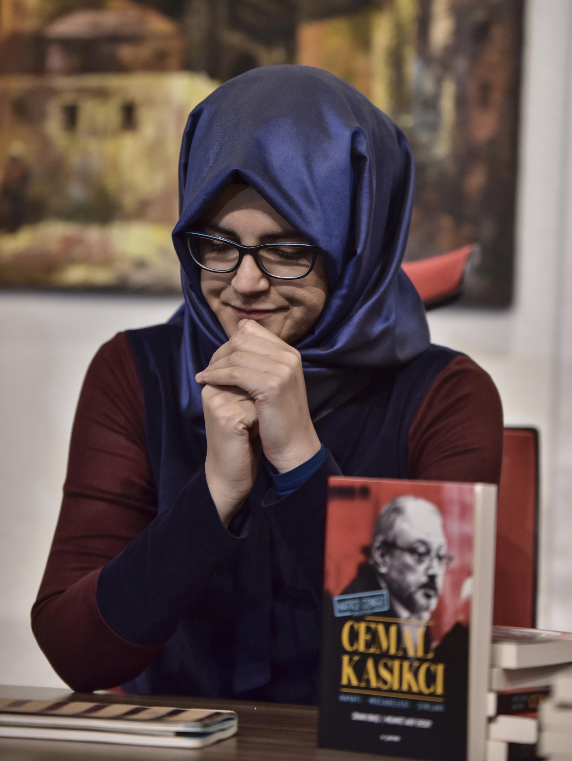 Hatice Cengiz in Istanbul on Friday introduced a new book about her late fiancee Jamal Khashoggi