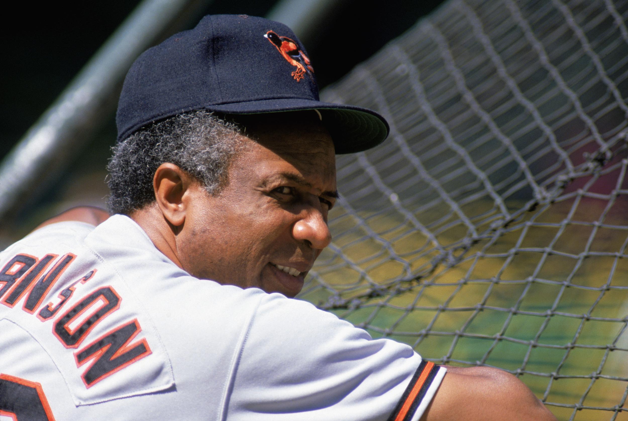 Robinson at a Baltimore Orioles batting practice in 1989