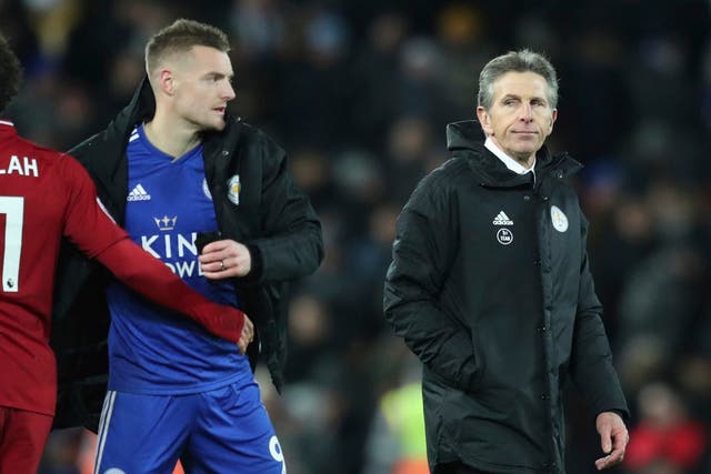 Leicester City forward Jamie Vardy and manager Claude Puel