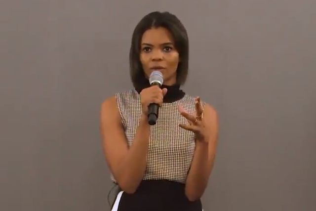 Candace Owens speaks to an audience at Turning Point UK event in London in December