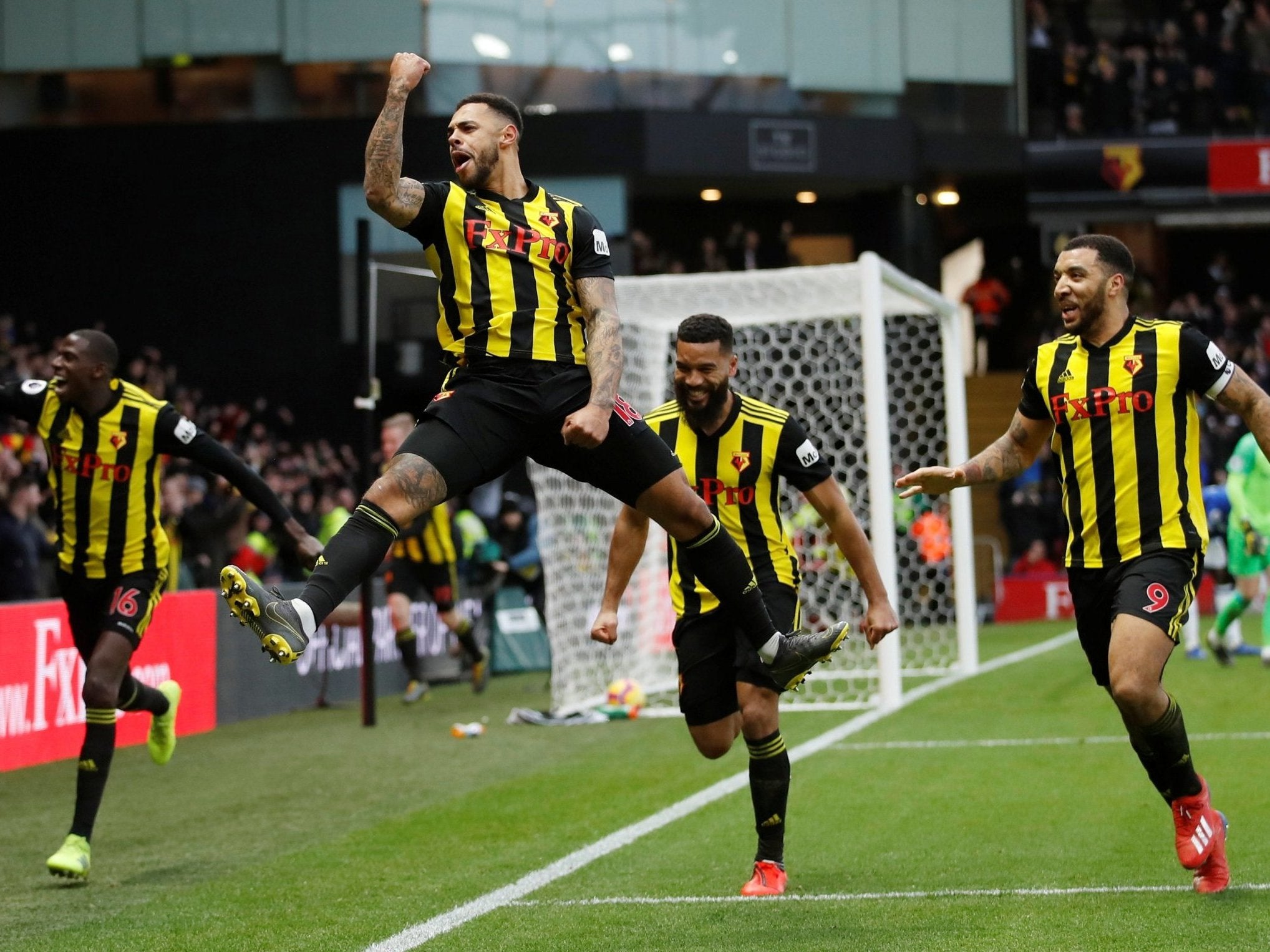 Andre Gray celebrates his winning strike
