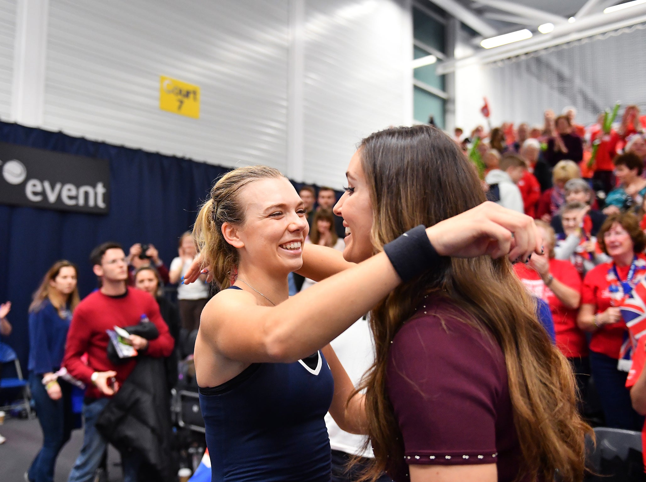 Katie Boulter celebrates with Laura Robson