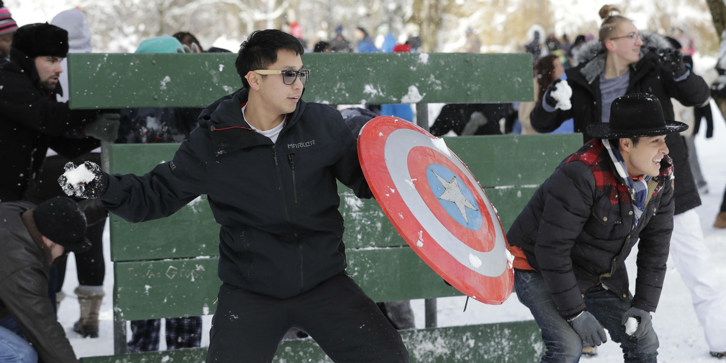 Mass snowball fight involving hundreds of people breaks out in