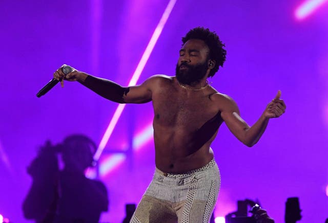 This file photo taken on September 21, 2018 Childish Gambino performs on stage during the iHeartRadio Music Festival at the T-Mobile arena in Las Vegas, Nevada