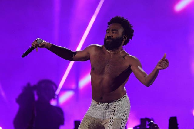 This file photo taken on September 21, 2018 Childish Gambino performs on stage during the iHeartRadio Music Festival at the T-Mobile arena in Las Vegas, Nevada