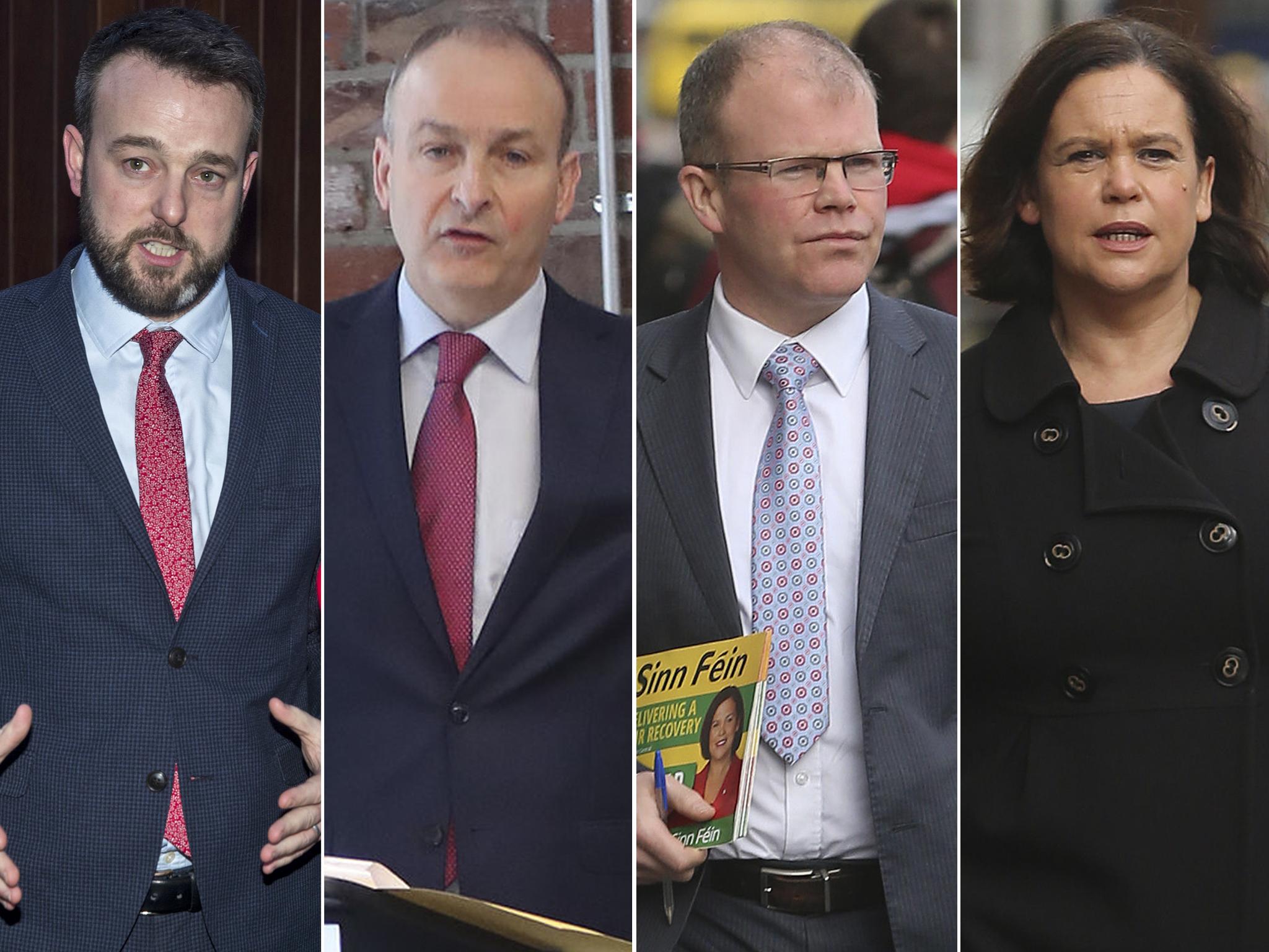 Left to right, SDLP leader Colum Eastwood, Fianna Fáil leader Micheál Martin, Aontú leader Peadar Tóibín and Sinn Féin leader Mary Lou McDonald