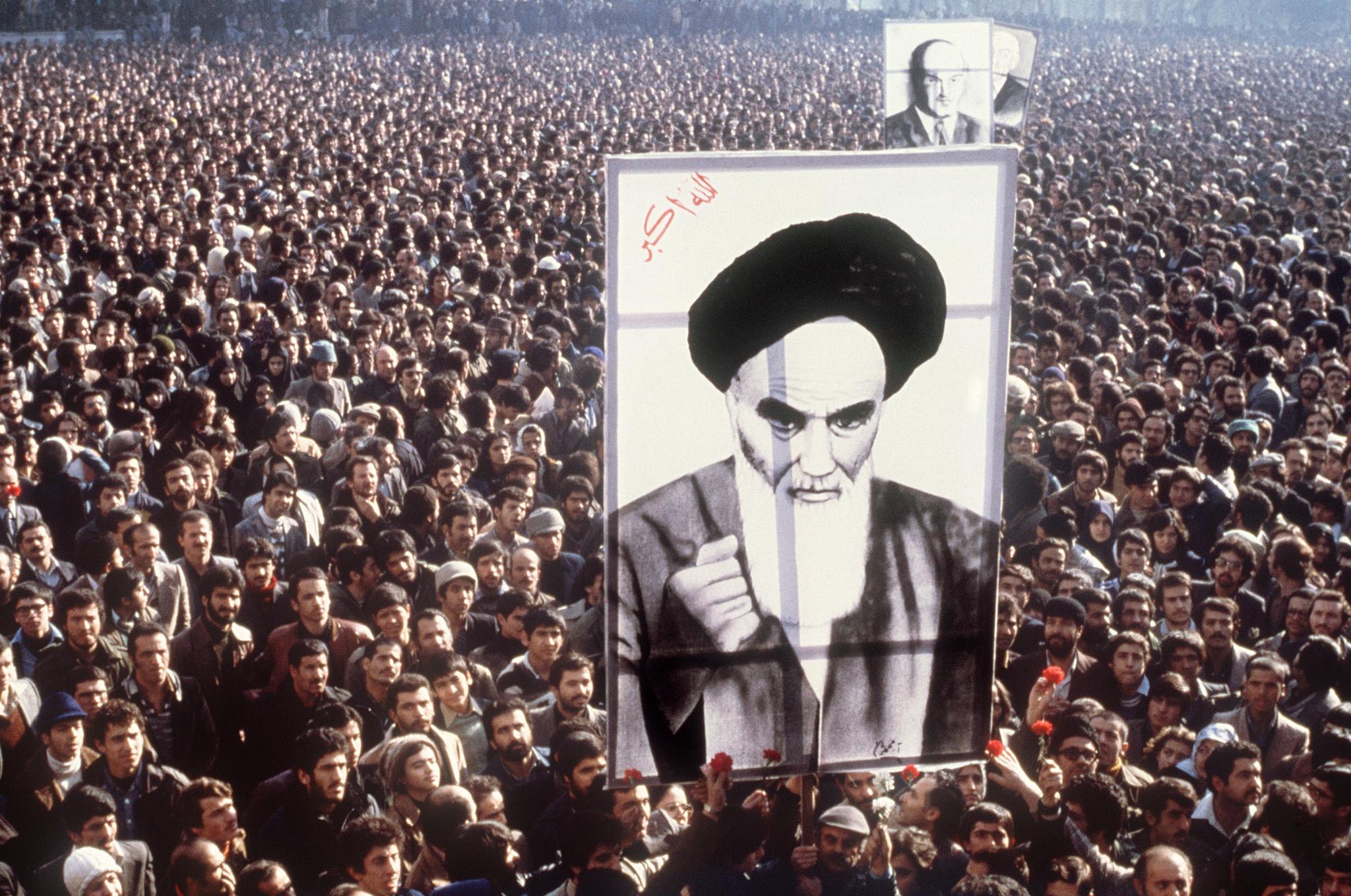 Demonstrators hold a poster of Ayatollah Ruhollah Khomeini, in January 1979 in Tehran, during a demonstration against the shah (AFP/Getty )