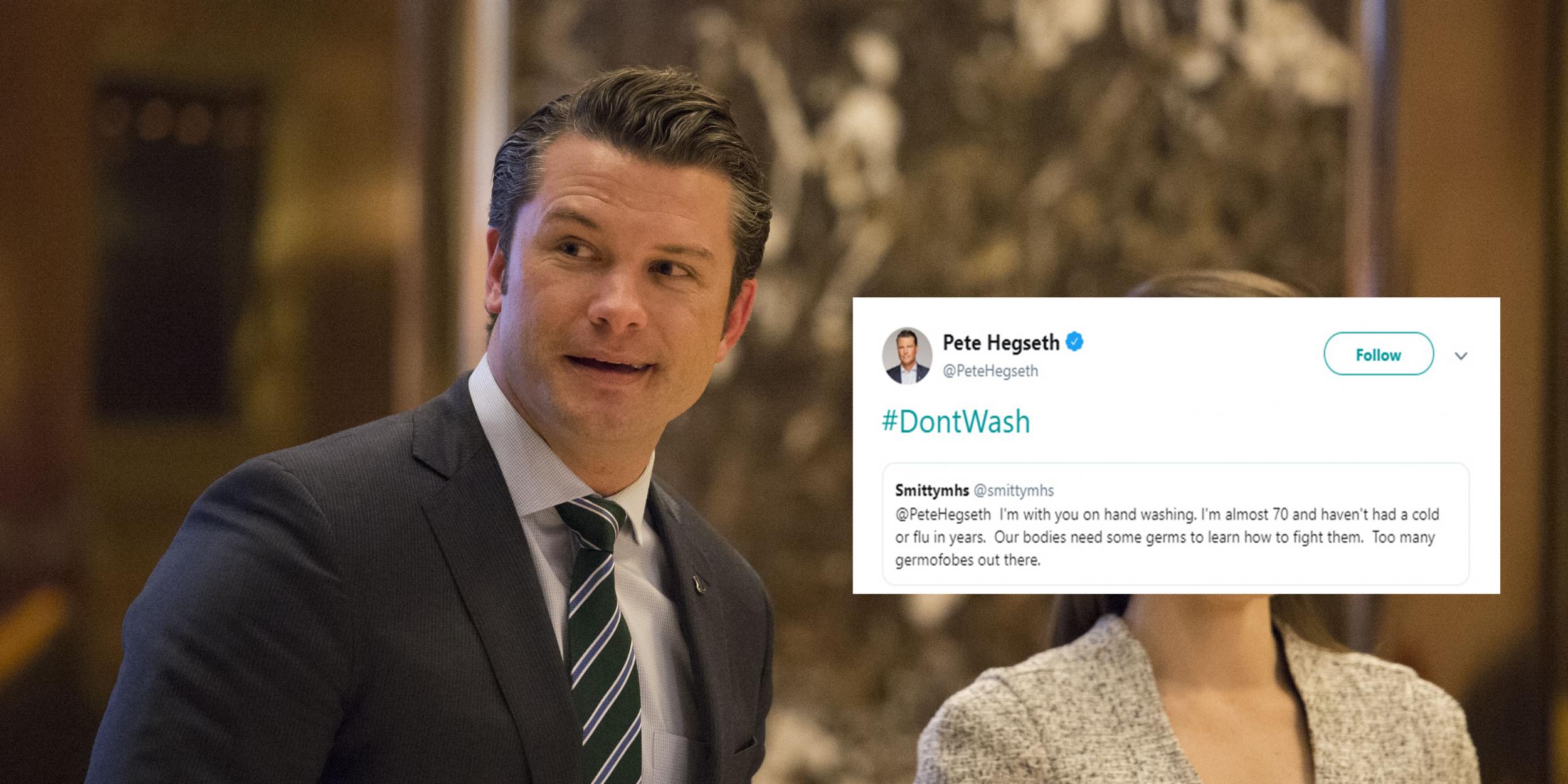 Fox News host Pete Hegseth says he doesn't wash his hands because germ...