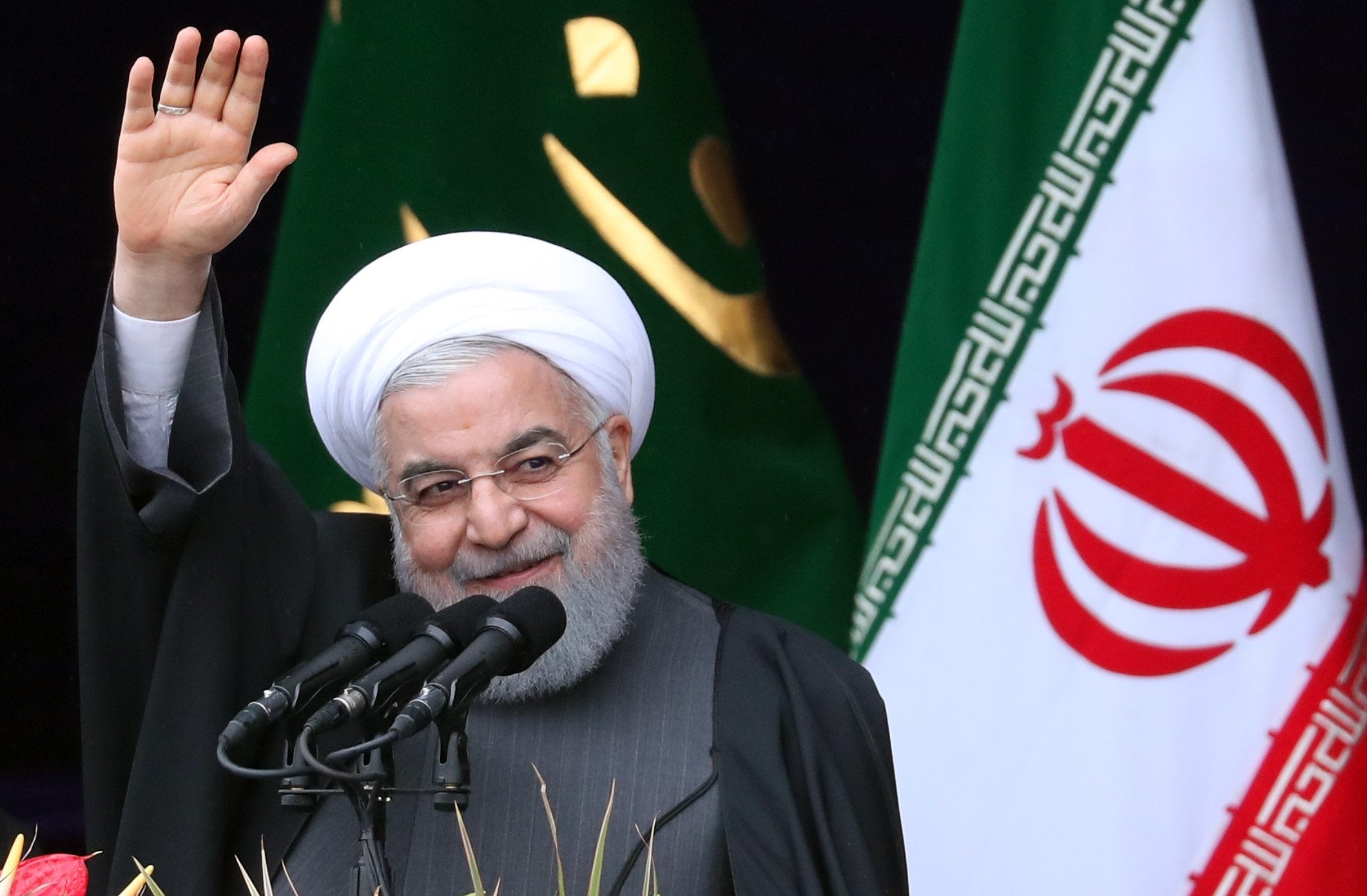 Iranian President Hassan Rouhani delivers his speech on Monday