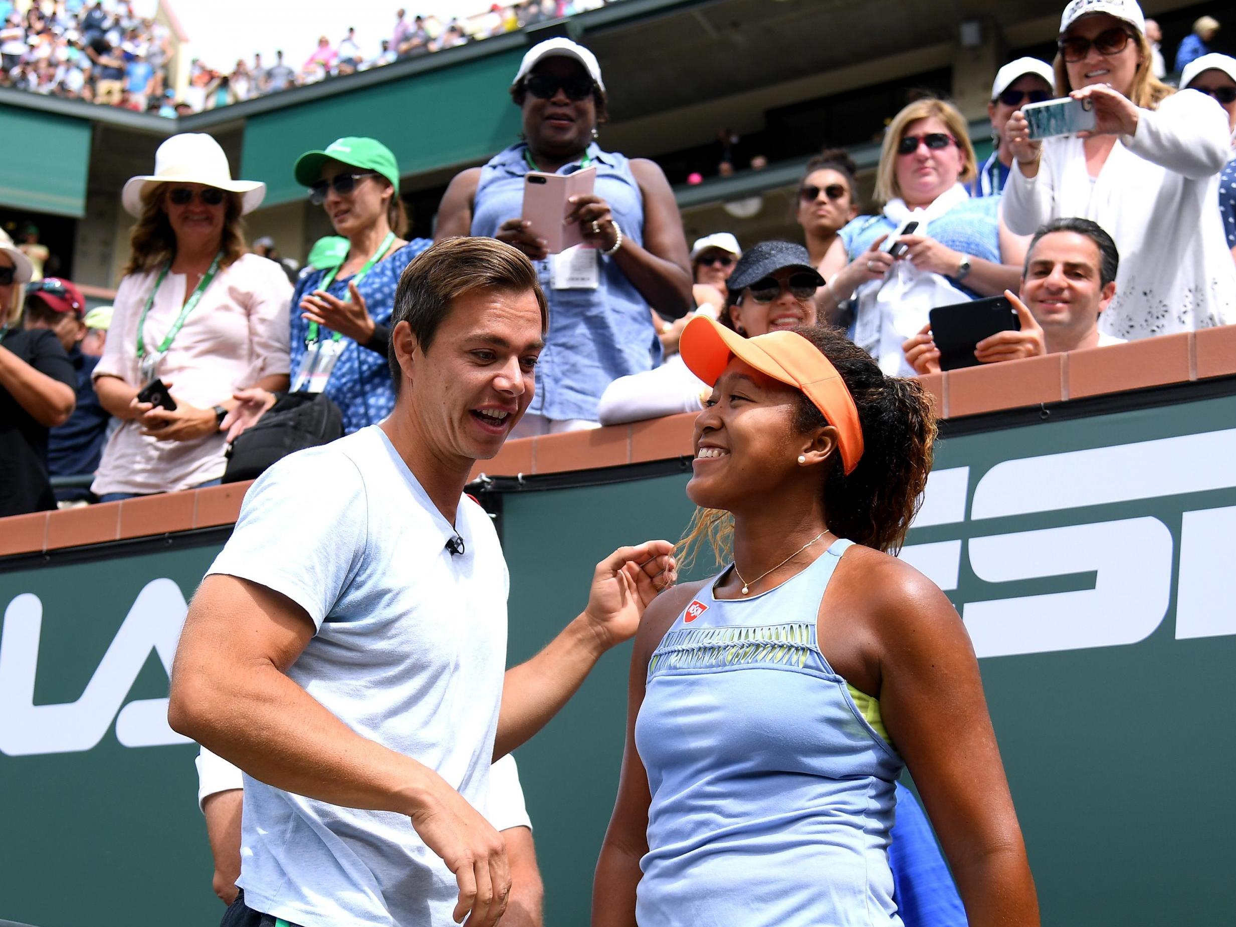 Naomi Osaka with Sascha Bajin after her victory at the BNP Paribas Open in March 2018