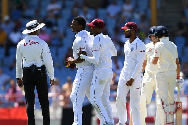 Shannon Gabriel was spoken to by umpires after clashing with Joe Root on day three of the third Test