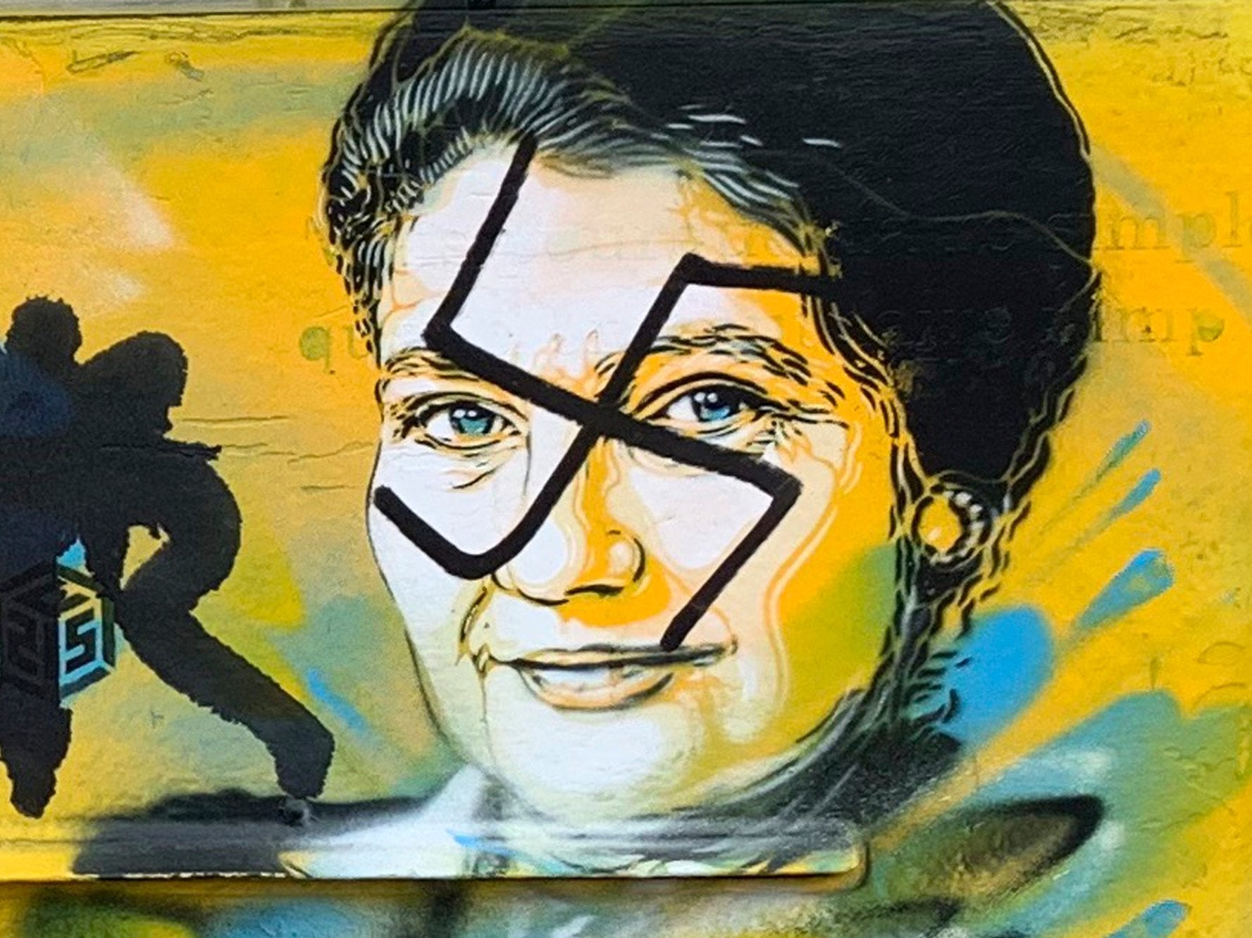 This photo, taken Monday 11 February 2019 and provided by the Paris city hall of the XIIIth district shows a mailbox with swastikas covering the face of the late Holocaust survivor and renowned French politician, Simone Veil, in Paris, France. According to French authorities, the total of registered anti-Semitic acts rose to 541 in 2018 from 311 in 2017, a rise of 74 percent.