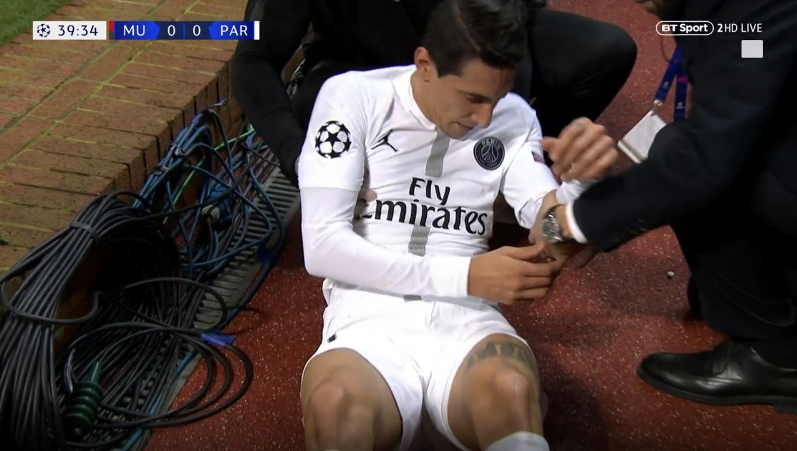 Di Maria was left hurt by the encounter with former teammate Young