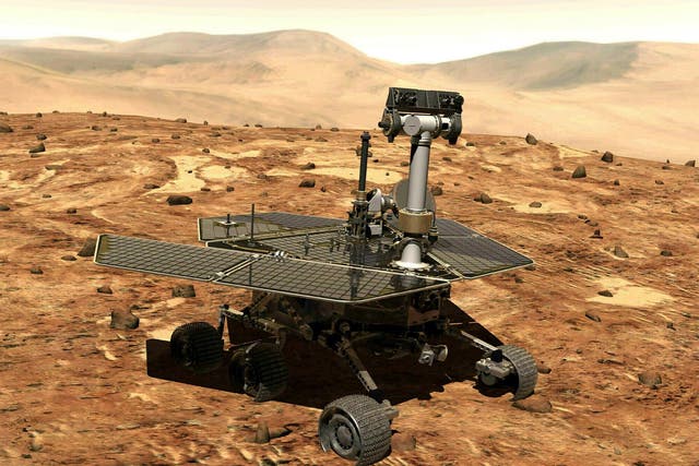 This illustration made available by NASA shows the rover Opportunity on the surface of Mars