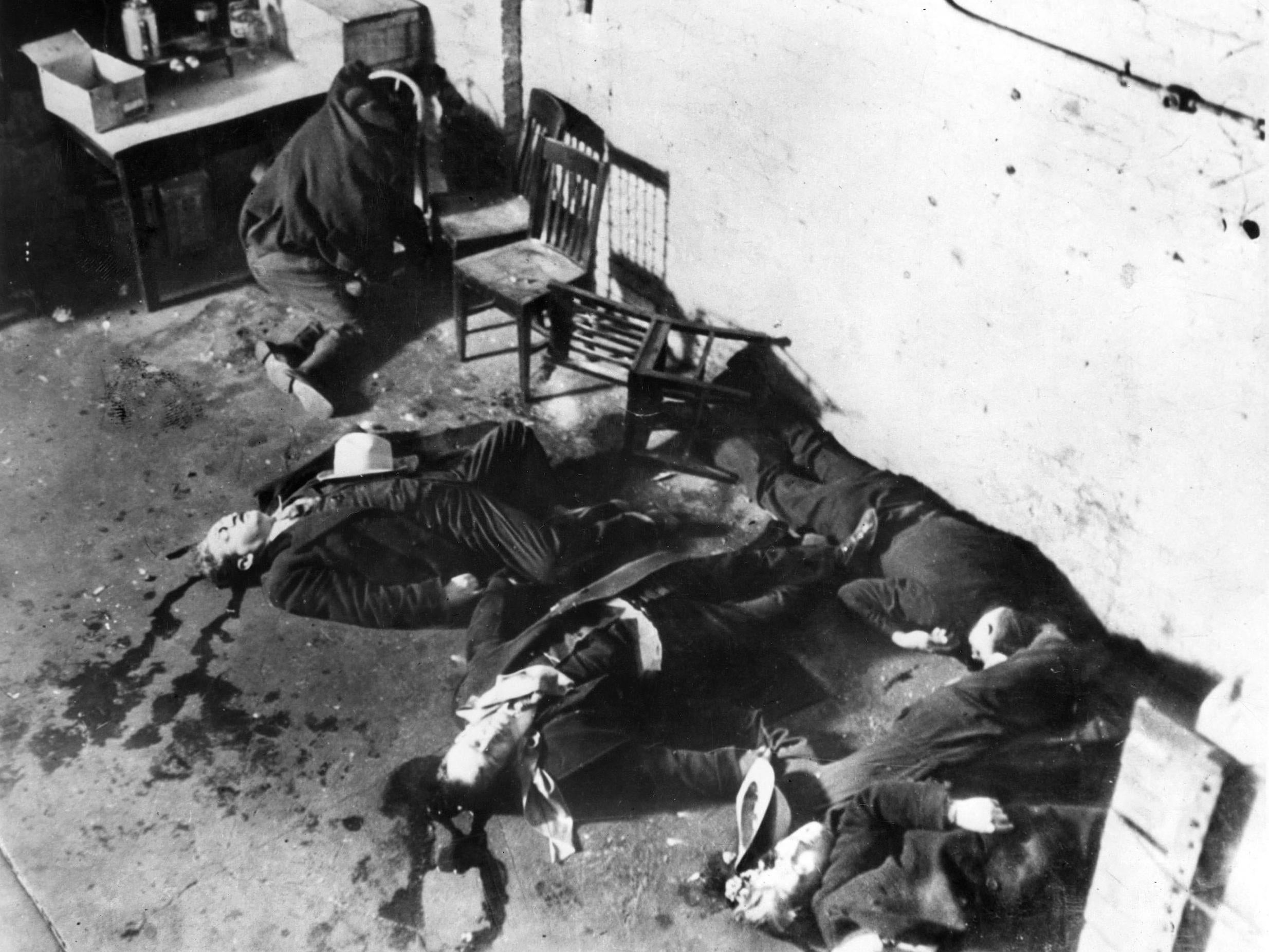 Five of the seven ‘Bugs’ Moran gang members gunned down by Al Capone’s Chicago Outfit on 14 February 1929