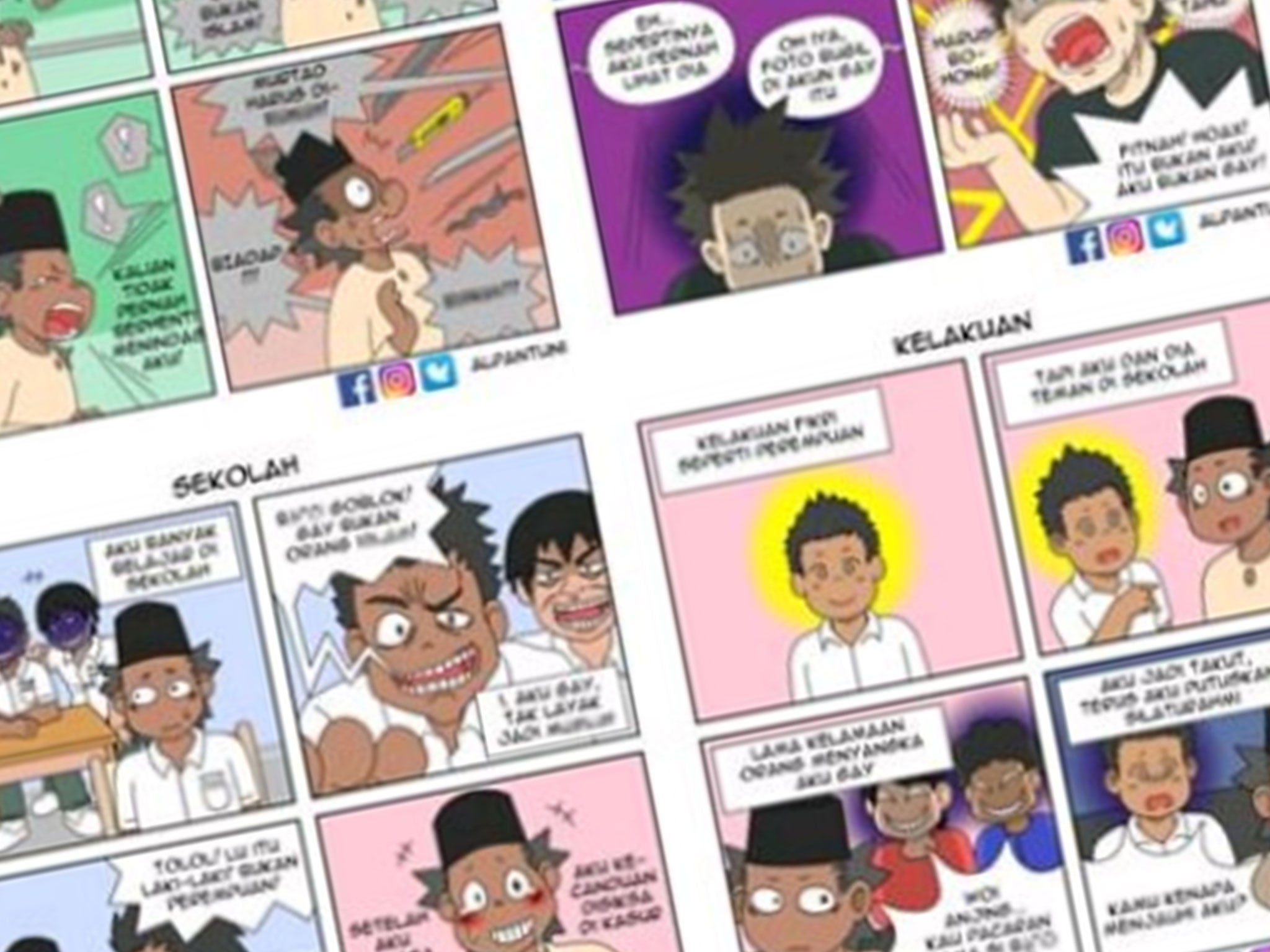 The comics depict gay characters facing discrimination and abuse, which has become increasingly common in Indonesia since late 2015