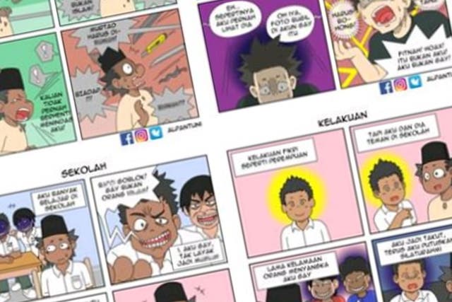 The comics depict gay characters facing discrimination and abuse, which has become increasingly common in Indonesia since late 2015