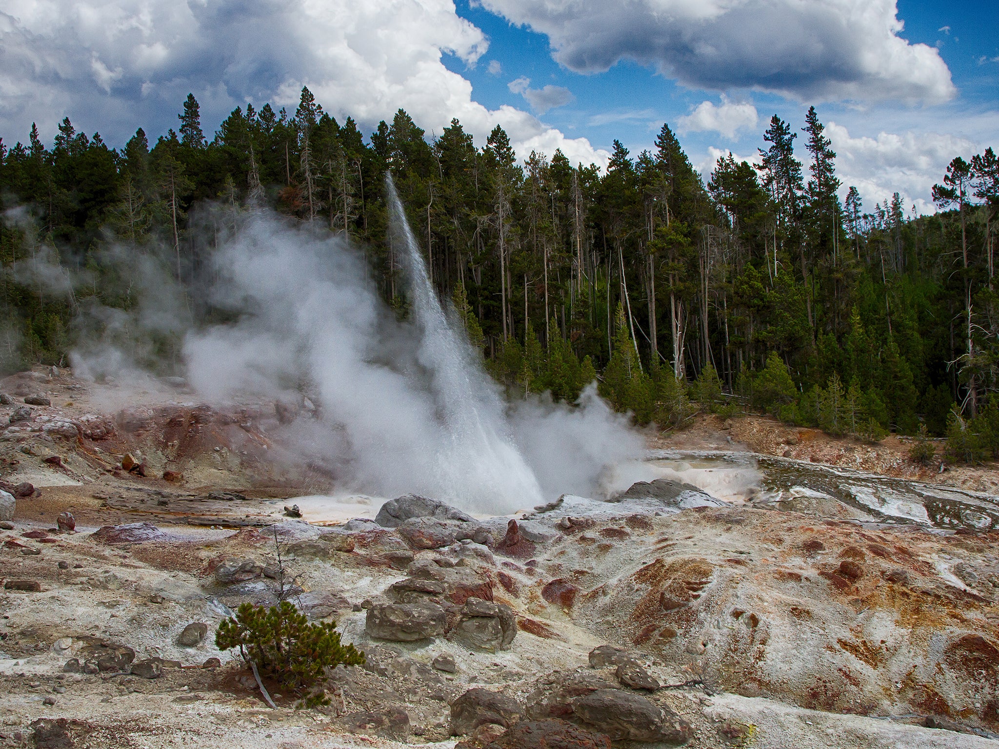 Steamboat Geyser erupts in Yellowstone National Park