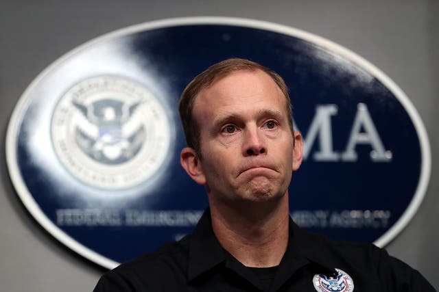 Federal Emergency Management Agency (FEMA) Administrator Brock Long speaks during a briefing on Hurricane Michael at FEMA headquarters on October 12, 2018 in Washington, DC.