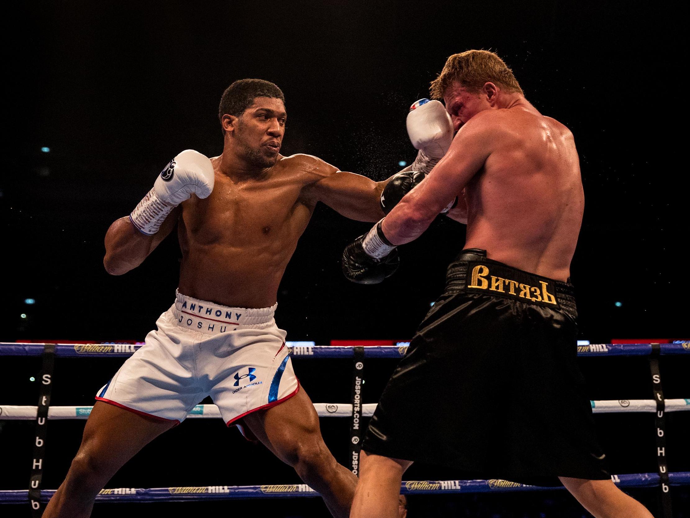 Anthony Joshua lands on Alexander Povetkin (Getty )