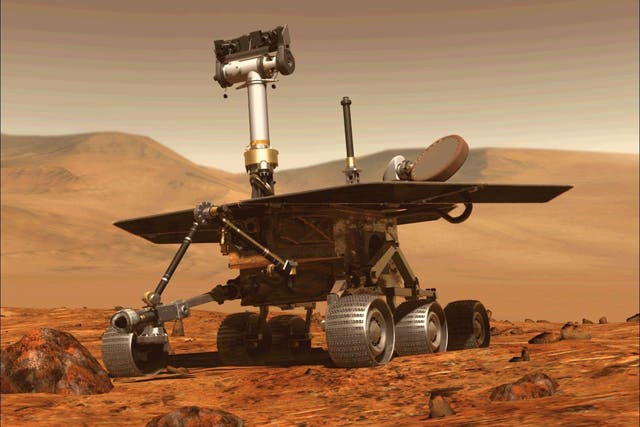 This file computer generated image obtained on August 31, 2018 shows the Opportunity rover of NASA part of the Mars planet exploration program