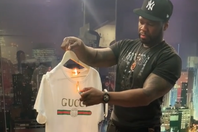 50 Cent burns his Gucci shirt following blackface controversy