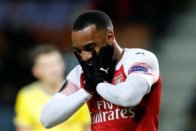 Alexandre Lacazette was shown a red card during Arsenal's 1-0 defeat by BATE Borisov