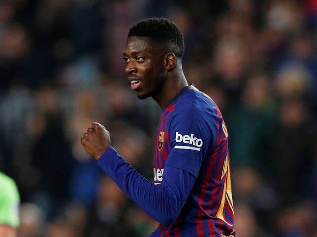 Barcelona's Ousmane Dembele celebrates