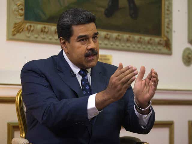 Venezuela's President Nicolas Maduro speaks during an interview with The Associated Press