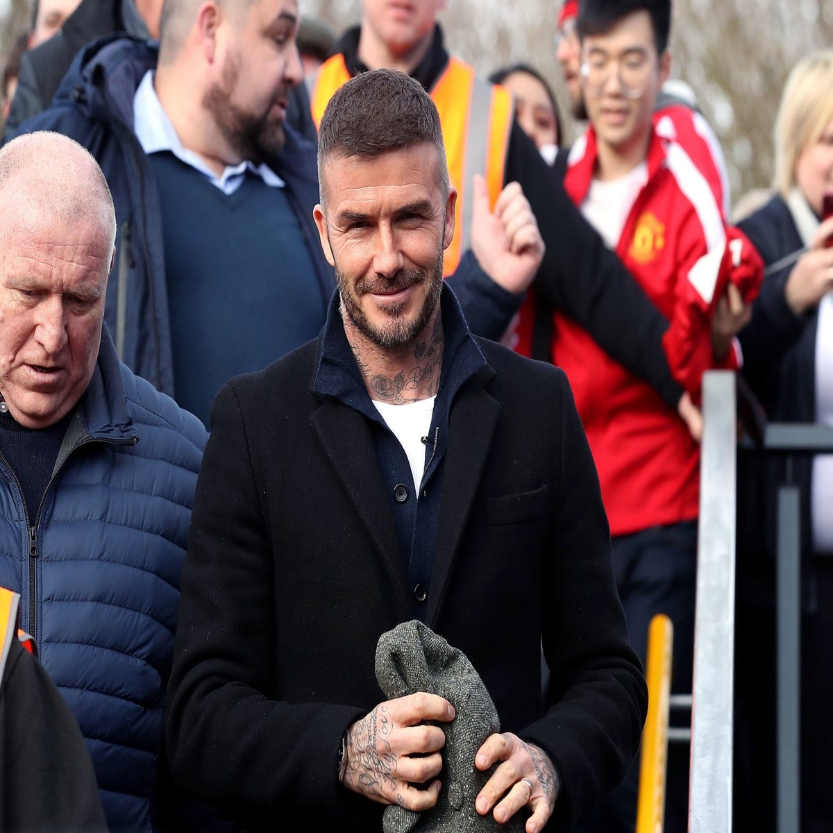 David Beckham arrives in New York for a lads' trip with Dave Gardner