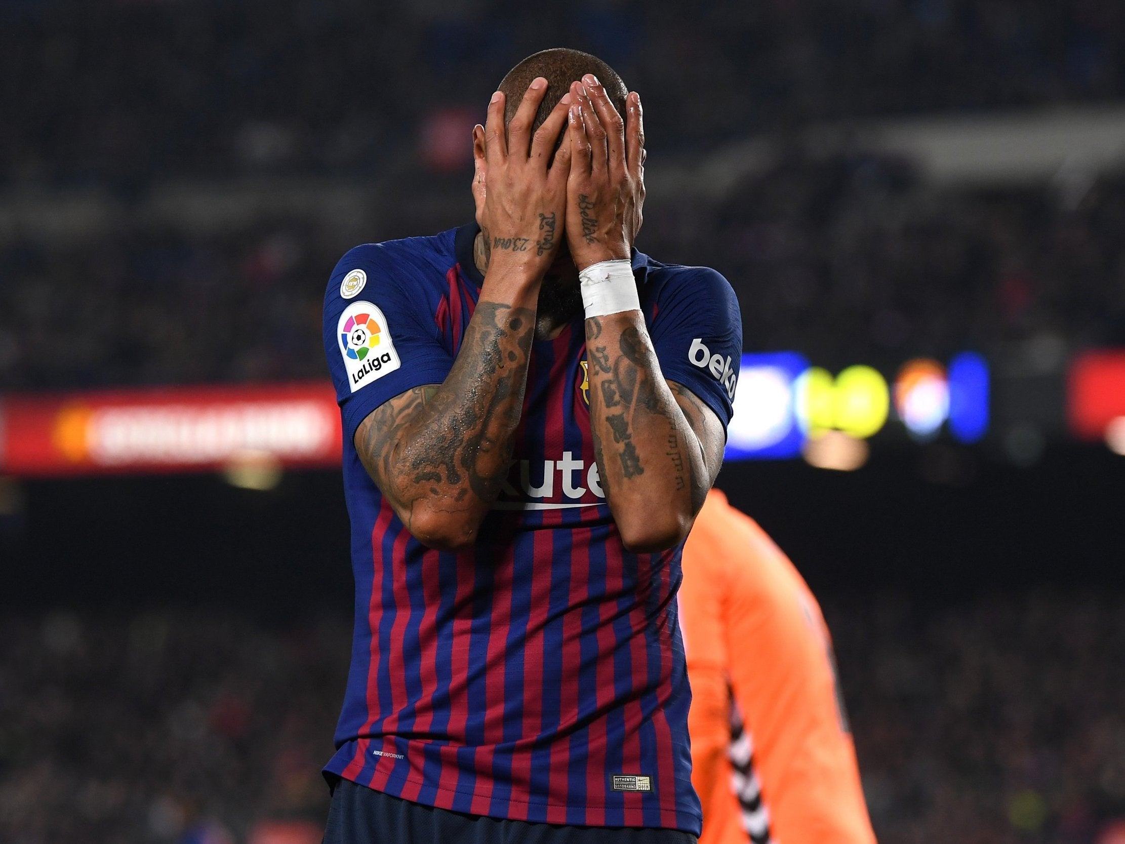 Kevin Prince Boateng reacts to missing a chance on debut for Barcelona