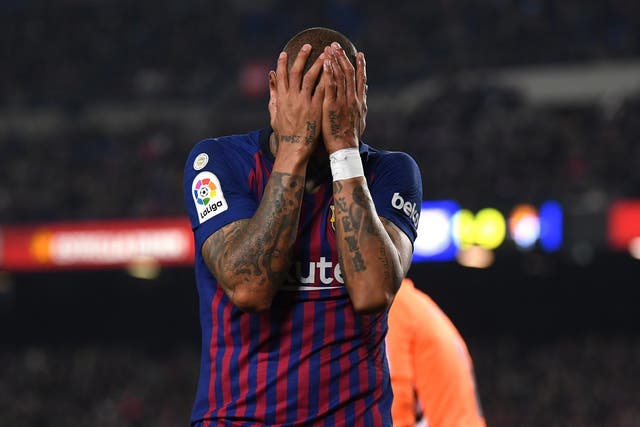 Kevin Prince Boateng reacts to missing a chance on debut for Barcelona