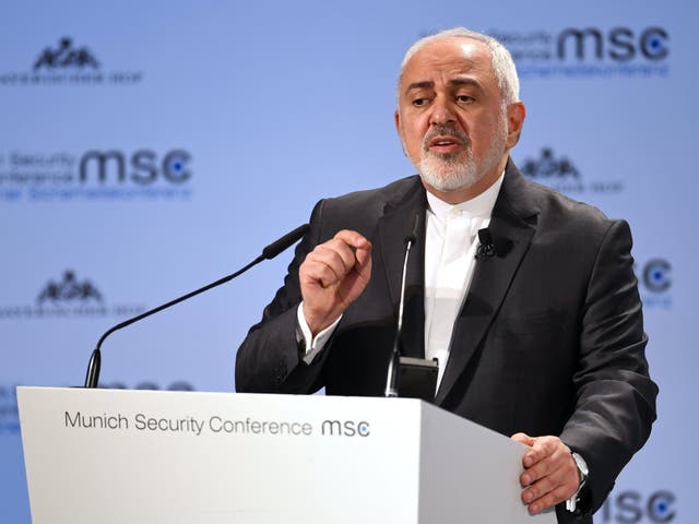 Iran's Foreign Minister Mohammad Javad Zarif speaks during the annual Munich Security Conference