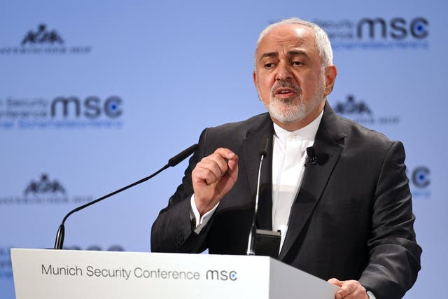Iran's Foreign Minister Mohammad Javad Zarif speaks during the annual Munich Security Conference