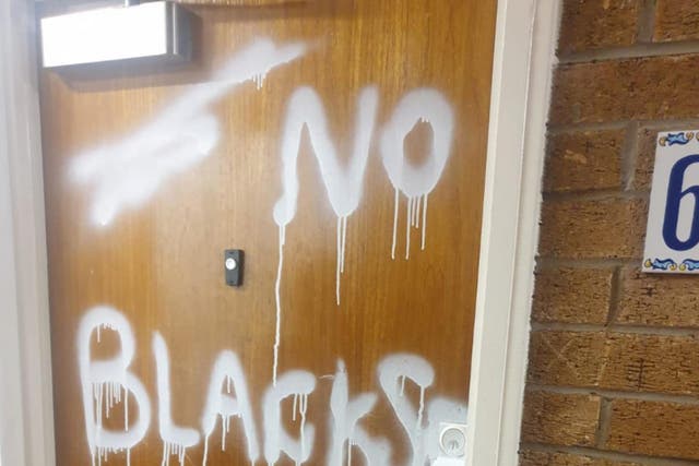 A racist message was scrawled on Jackson Yamba’s front door five days after moving into a flat in Salford