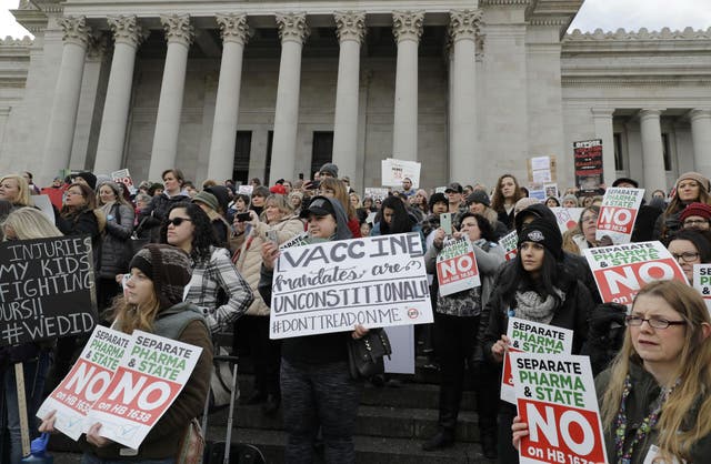 An anti-vaccination protest in Olympia, Washington this month