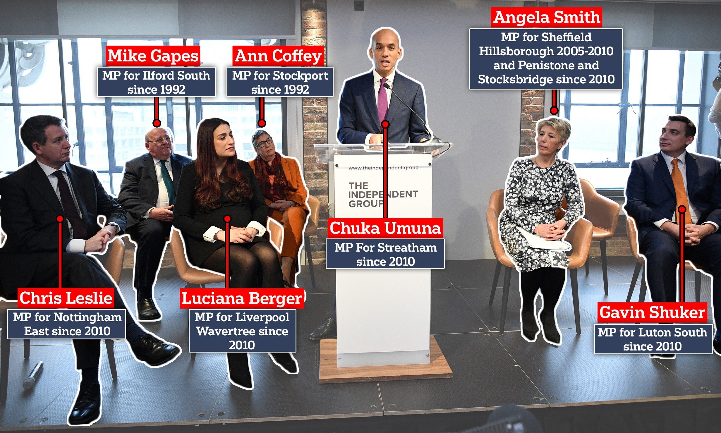 The original seven Labour defectors at Monday’s press conference