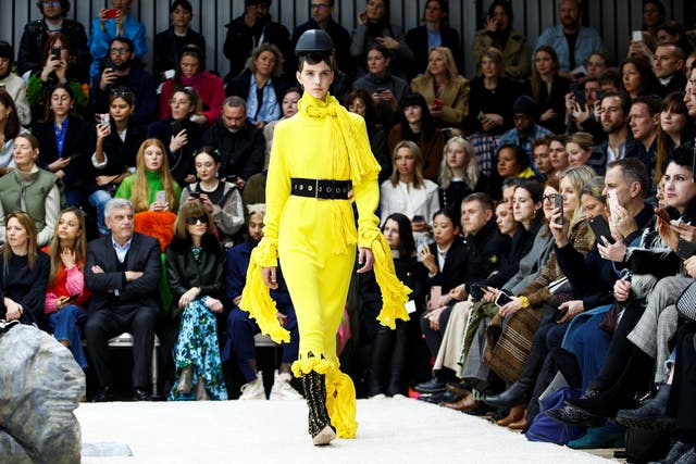 A model presents a creation during the JW Anderson catwalk show at London Fashion Week Women's A/W19 in London